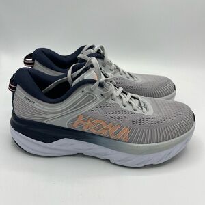 Hoka One One Bondi 7 Gray, white, navy blue and peach women’s shoes size 8.5